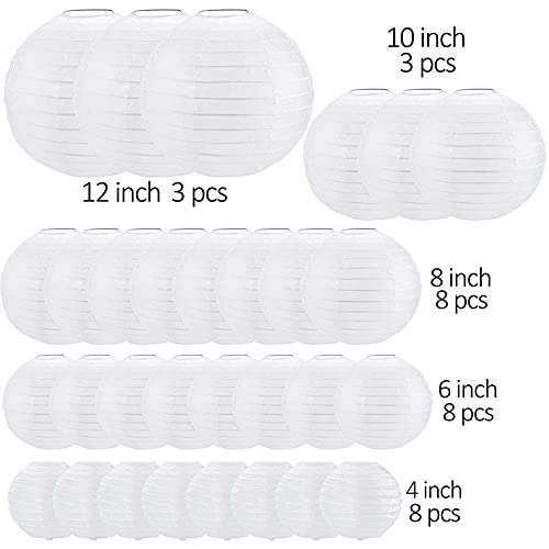 Papierlaternen 30 Stück 4 Zoll-12 Zoll White Paper Laterne Papier Lampion Hochzeit Party Event hängen Dekor (Color : White)