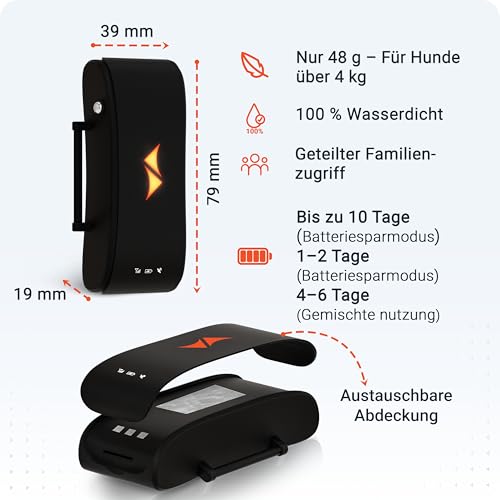 PAJ GPS Tracker für Hunde - 4G - Weglaufalarme + weltweite Live-Ortung - bis zu 10 Tage Akkusparmodus - Hunderückruf - mit Leucht-LEDs - Wasserdicht (IP67) - passt an jedes Halsband - schwarz