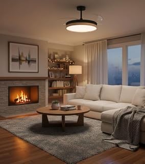 BEL AIR HOME - Ventilateur Plafond LED Cosmos 36W - Moteur DC Silencieux - Pales Déployables - 3 Températures Lumière - Télécommande, Mode Hiver - Noir, Métal et Policarbonate