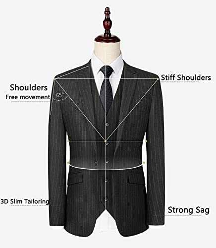 Men's Pinstripe Suit 3 Piece Slim Fit Lapel Stripe Blazer Vest Pant for Business Wedding2