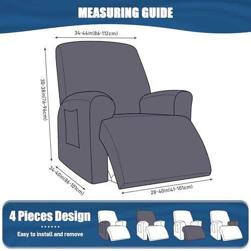 Image of TAOCOCO Recliner Chair Covers 4-Pieces for Oversized Recliner, Stretch Recliner Slipcover for Large Recliners Washable Polyester Soft Fabric Furniture Protector (Oversized Recliner, Dark Gray)