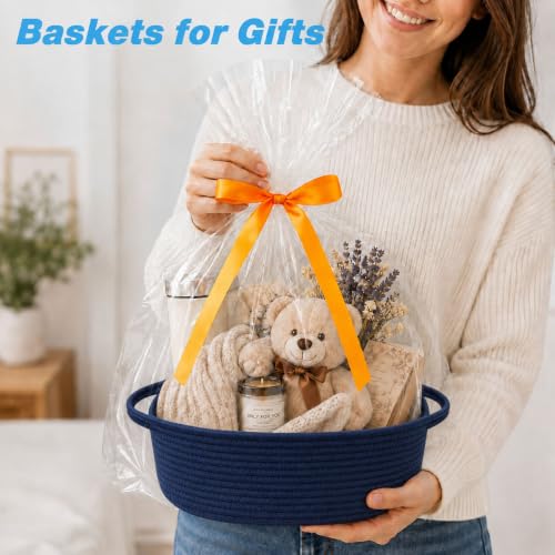Image of Empty Gift Basket with Gift Bag & Ribbon, Woven Rope Basket, 12x8x5 inch