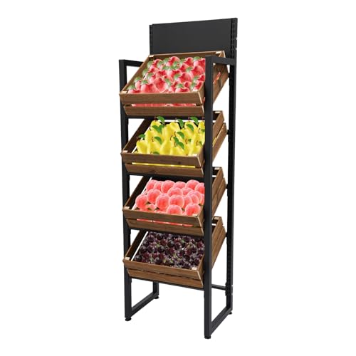 Eleeferri 4 Tier Retail Display Rack, 4 layer Wooden Fruit and Vegetable Storage Rack, Snack Candy Basket Display Stand, Wine Storage Shelf Organizer for Retail, Trade Show, Arts Craft Fair, Home