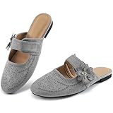 Aomigoct Mules for Woman Flats Comfortable: Gray 6.5 Round Toe Slip On Womens Mules Casual Fashion Work Shoes