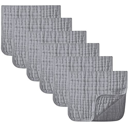 Image of Yoofoss Muslin Burp Cloths 6 Pack Baby Washcloths Large 20''X10'' 6 Layers Super Soft and Absorbent - Grey