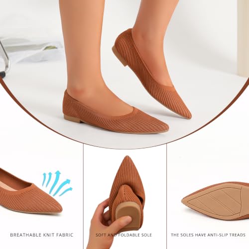Image of Flats for Women Pointed Toe Knit Foldable Ballet Flat Shoes | Stretch knit upper,built-in arch support,cushioned insole,foldable lightweight design,non-slip sole,office and casual wear