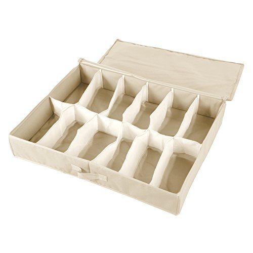 StorageManiac 12-Pair Underbed Shoe Organizer, 12-Compartment Sturdy Underbed Storage Bag, Shoe Bag