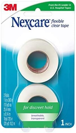 Nexcare Flexible Clear Tape, Waterproof Transparent Medical Tape, Secures Dressings and Catheter Tubing - 1 In x 10 Yds, 2 Rolls of Tape