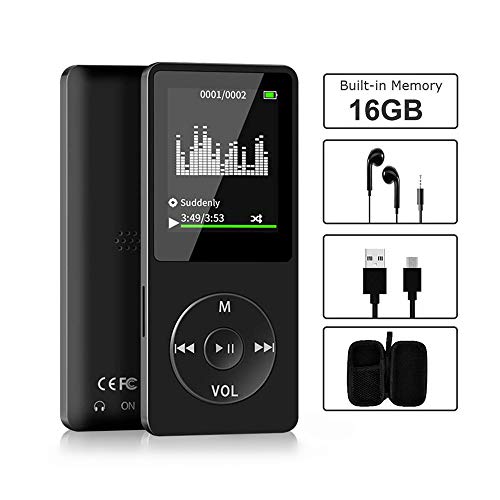 Aigital Lecteur MP3, 16Go Lecteur Musique en Métal pour Le Sport, 1.8 TFT Écran HiFi Portable sans Perte, avec Radio FM Enregistreur E-Book,Port Carte SD Jusqu'à 128Go(Non Incluse)-SO5 Noir