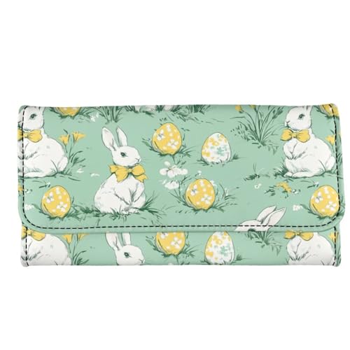 Image of AFPANQZ Womens Wallets Leather Trifold Multi Card Holder Slots Wallet, Rabbit Egg Print Elegant Clutch Phone Holder Trifold Purses Zip Coins Pocket, Buckle Closure Clutch