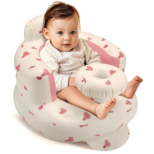 Inflatable Baby Seat for 4-36 Months, Back Support, Built-in Air Pump, Learning to Sit, Blow Up Floor Seat with Tray