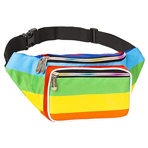 Image of Fanny Pack Belt bag - Crossbody Waist Bag for Men or Women - Hands-Free, Waterproof Large Bumbag for Hiking, Running, and Travel, Rainbow (multi-color) v2, One Size