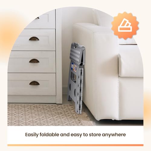 Image of ACKO Folding Step Stool Foldable Stool 13 inch Plastic Stools for Kids and Adults Up to 300 lbs,Stepping Foot Stool with Portable Handle for Kitchen Closet Bedroom (Grey)