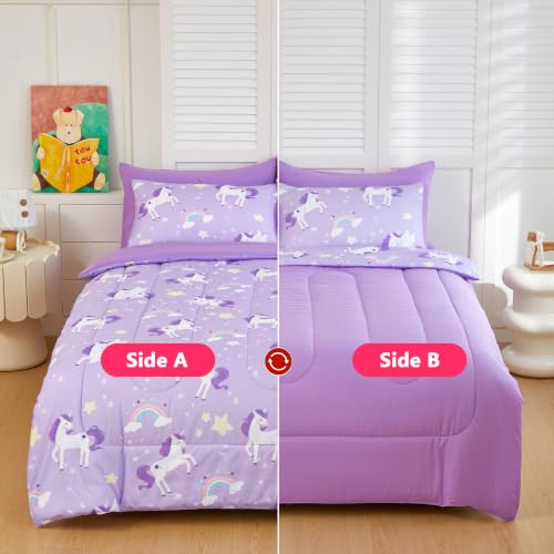 Image of Purple Unicorn Bedding Set - Super Soft Microfiber Twin Size 5 Piece Bed in a Bag, Comforter Set with Sheets, Pillowcase & Sham for Girls Kids (Purple Dreamy Unicorn, 5 Piece Twin Size)