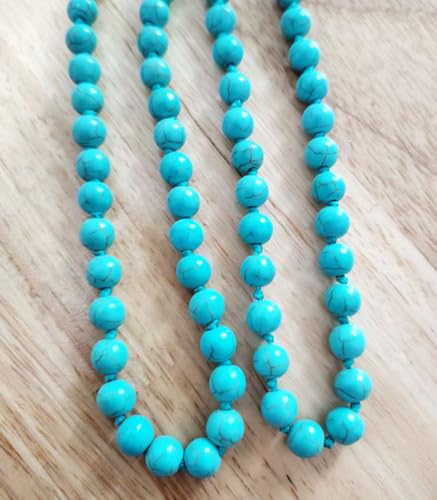 Q&D&S Long Turquoise Necklace Round Stone Beads Chunky Fashion Jewelry for Women cross Necklace Multi Meditation necklace 47.5inch3