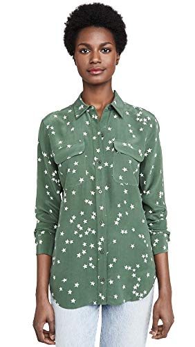 Equipment Women's Slim Signature Blouse, Cilantro/Nature White, X-Small