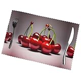 Phayah Tischsets, Motiv: chilenische Kirschen, 30,5 x 45,7 cm, geeignet für Partys, Restaurant-Dekorationen, Urlaubsbankette, 6 Stück