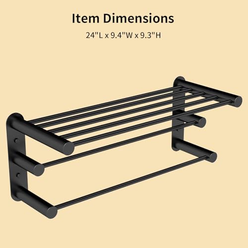 YUMORE 24-Inch Towel Rack, Towel Holder Shelf with 2 Towel Bar Towel Storage Organizer for Bathroom & Lavatory Wall Mounted (Matte Black)