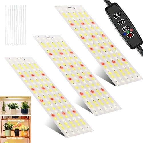 SciFiVisi 3 lampade per piante, 405 LED, a spettro completo, con timer, 10 tipi di luminosità, lampada per piante, luce per piante da appartamento