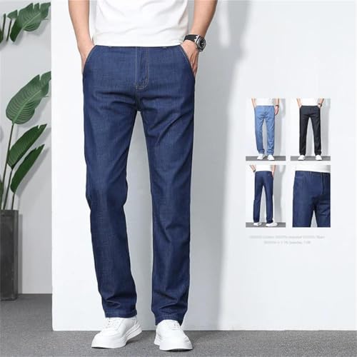 Men's Summer Thin Soft Cotton Jeans Classic Business Straight Denim Pants Work Trousers2
