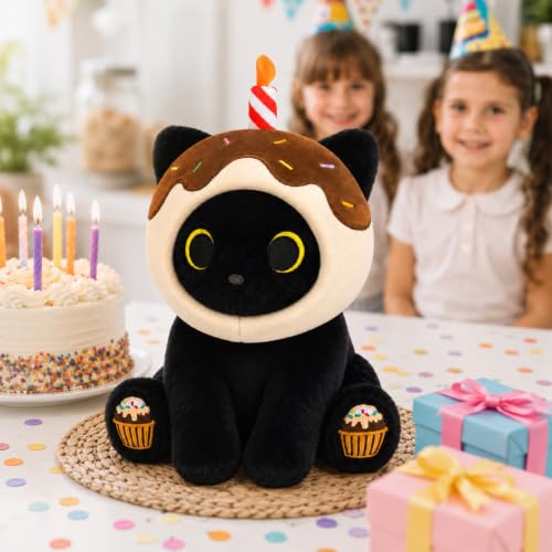 Image of Black Cat Plush - Cupcake Birthday Stuffed Animal Gift for Boys Girl