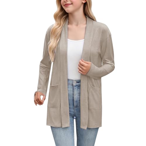 Long Sleeve Lightweight Thin 2025 Summer Cardigan for Girls Casual Loose Fit Kimono Cover Up with Pockets Open Front Cardigan