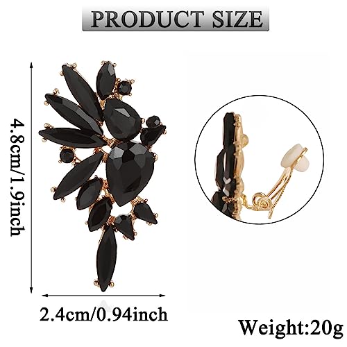 Vintage Rhinestone Statement Clip on Earrings Retro Crystal Drop Dangle Earrings Cluster Non Pierced Earrings for Women4