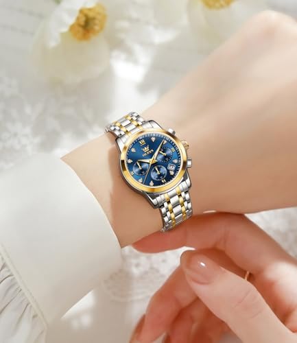 Image of OLEVS Women Watch Stylish Elegant Chronograph Luxury Diamond Analog Quartz Stainless Steel Luminous Date Ladies Wrist Watches for Women
