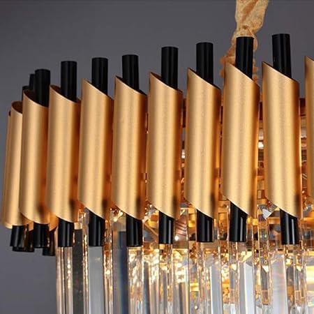 Image of Modern Crystal 400mm Chandelier Gold and Black Pendant Ceiling Light Fixture for Dining Room, Living Room, Bedroom, Foyer, Hallway, Entryway