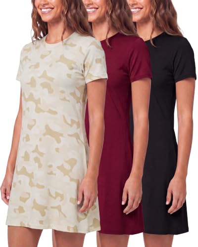 Image of Real Essentials 3 Pack: Women's Short Sleeve T Shirt Dress Swing Loose Casual Lounge Everyday Outfit (Available in Plus)