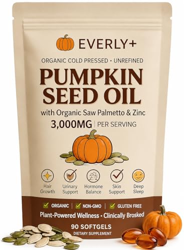 Everly Pumpkin Seed Oil with Saw Palmetto Softgels Cold-Pressed 90 Count