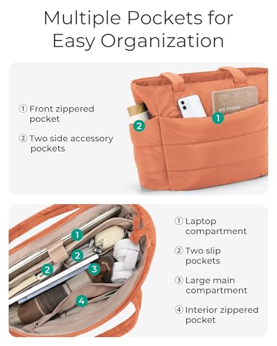 Image of BAGSMART Tote Bag for Women, Lightweight Puffy Tote Bag with Compartments Shoulder Bag Handbag for Travel, Work, Gym | Lightweight