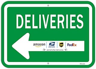 Deliveries with Left Arrow Sign 35x25cm Package Delivery Instructions for FedEx Amazon Ups USPS Sign Metal Reflective Rust Aluminum, UV Protected Waterproof Outdoor Use Fade-Resistant