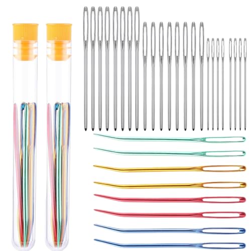 KOLZEMV 32 Pièces Aiguille a Laine Aiguille à Coudre, 4 Tailles Aiguilles à Broder, Aiguilles à Main avec 1 Tube de Rangement pour Patchwork Matelassage Point de Croix Canevas Tricoter Broderie