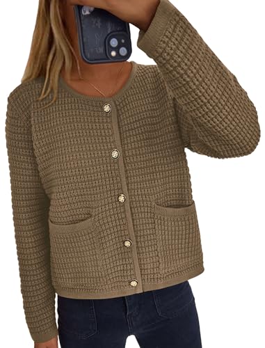 PRETTYGARDEN Women Knit Cardigan Sweaters Fall Fashion Long Sleeve Open Front Button Down Trendy Casual Jacket Winter Clothes