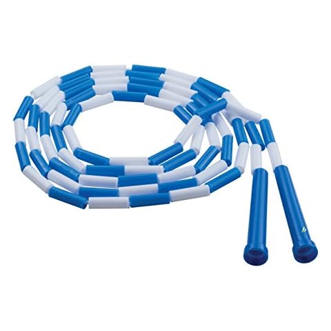 Champion Sports Segmented Jump Rope for Fitness, 9 Feet Length, Blue and White - Classic Beaded Jump Ropes for Physical Education, Gym Glass, Personal Use - Premium Skipping Rope for Kids, Adults Cover