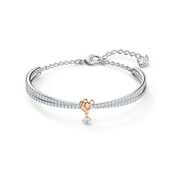 SWAROVSKI-Womens-Lifelong-Heart-Crystal-Jewelry-Collection-Rose-Gold-Tone-Rhodium-Finish Swarovski Lifelong Heart Bangle Bracelet, Women's White Crystal Heart Design Bracelet with Mixed Rose-Gold Tone and Rhodium Plating