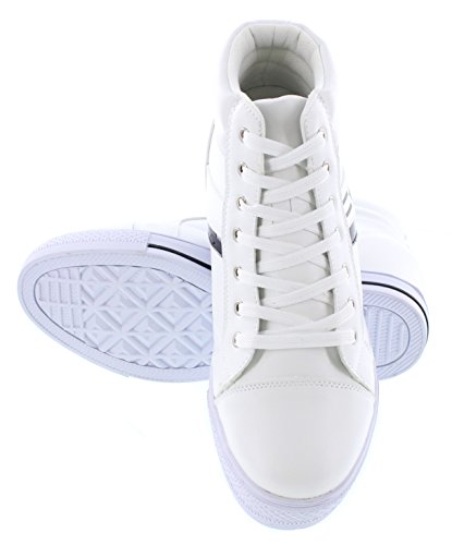 Calden Men's Invisible Height Increasing Elevator Shoes - White Leather Cap-Toe Lace-up High-top Sneakers - 3 Inches Taller - K107222 - Size 11 D(M) US4