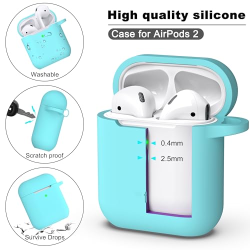 Image of AirPods Case Cover with Keychain, Full Protective Silicone AirPods Accessories Skin Cover for Women Girl with Apple AirPods Wireless Charging Case,Front LED Visible-Mint Green