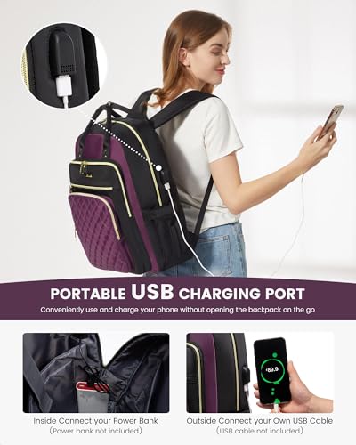 Image of LOVEVOOK Laptop Backpack Purse for Women, 15.6 inch Laptop Bag for Travel with USB Port, Water Resistant Lightweight Daypacks for College Work Business, Nurse Teacher Computer Backpacks
