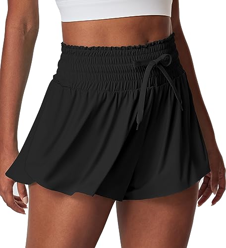 IUGA Athletic Shorts for Women High Waisted Butterfly Shorts Flowy Running Workout Tennis Skorts with Pockets Preppy Clothes