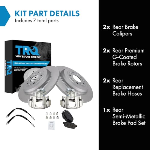 Image of TRQ Rear Brake Pad and Rotor Set Semi Metallic Coated Rotors Calipers Compatible with 2009 Ford Flex 2010-2012 Taurus 2009-2012 Lincoln MKS