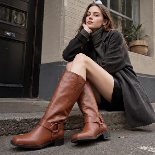 Image of Women's Knee High Moto Biker Buckle Boots