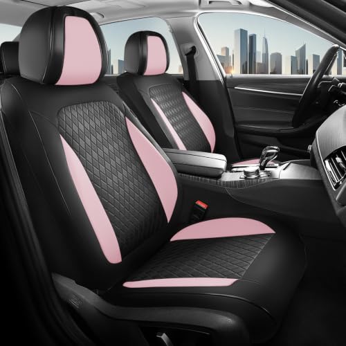 Image of Coverado Car Seat Covers for Front Seats, Leather Seat Covers for Cars, Waterproof Automotive Car Seat Protectors, Front Car Seat Cushions Driver Seat Covers Universal Fit for Most Cars, Black&Pink