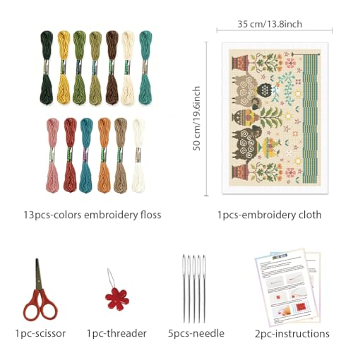 Image of FREEBLOSS 11CT Cross Stitch Kit Stamped Cross Stitch Craft Kit with Stitching Guide for Beginners Folk Painting Embroidery Set Crossstitch Wall Hanging Set 13.8x19.7inch