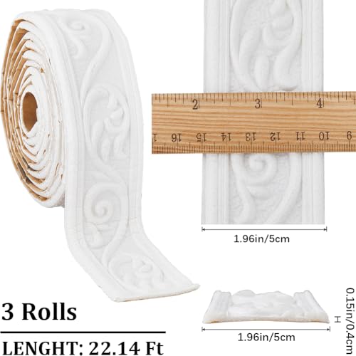 craspire 266 x 2 Zoll Kronenleiste Zum Abziehen Und Aufkleben Schaumstoff Weiß Selbstklebend Flexible Zierleiste 3D Klebrig Vintage Dekorative Tapetenbordüre Wandkante Schaumstoff Fußleiste
