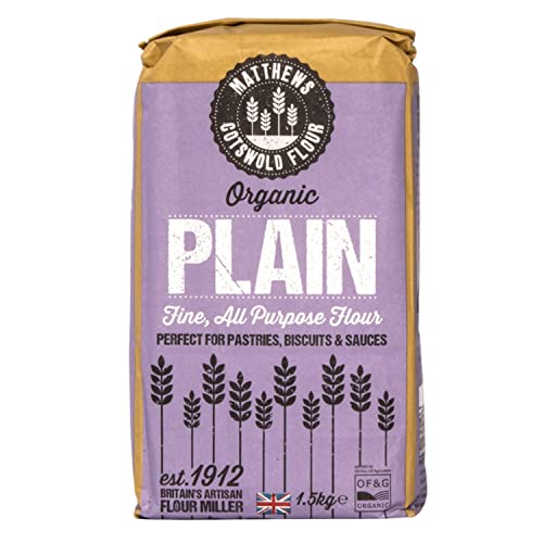 Matthews Organic Plain All-Purpose Flour - 1.5kg Bag (Pack Of 5)