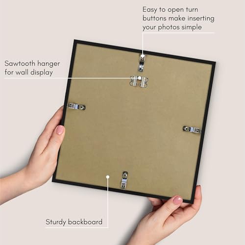 Americanflat 12x12 Picture Frame with Polished Plexiglass - Streamline Collection - Thin Border Square Frame for Wall Display - Hanging Hardware Included - Black