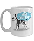 mmandiDESIGNS Great Dane Farting Dog Mug - Who Farted? Fart Present for Apollo of Dogs Lover Funny Male or Female Family Pet Owner Item 15 oz Cup