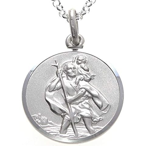 Large Sterling Silver St Christopher Pendant Necklace with 20" Chain and Jewellery Gift Box Cover